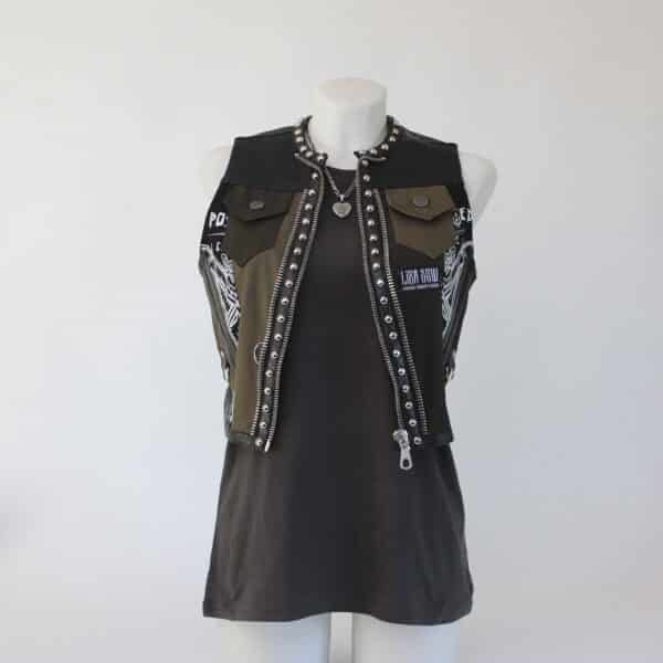 Jeansweste: Gr.XS- Studded Sewicidal Olive – Bild 8