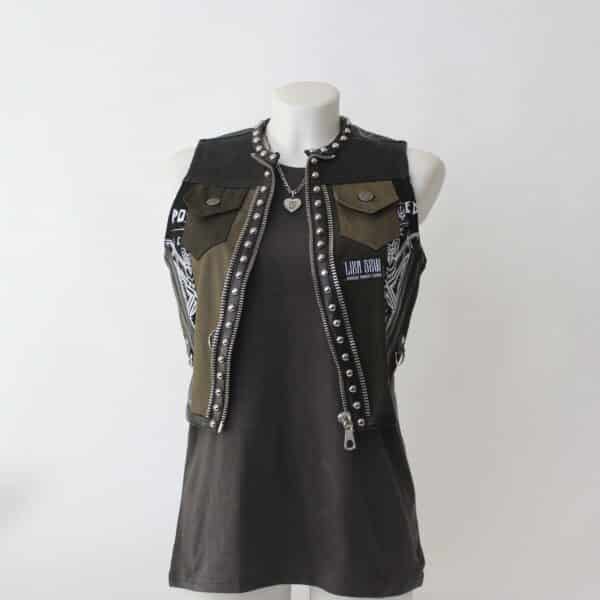 Jeansweste: Gr.XS- Studded Sewicidal Olive – Bild 7