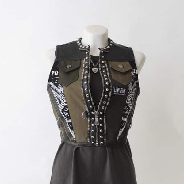 Jeansweste: Gr.XS- Studded Sewicidal Olive