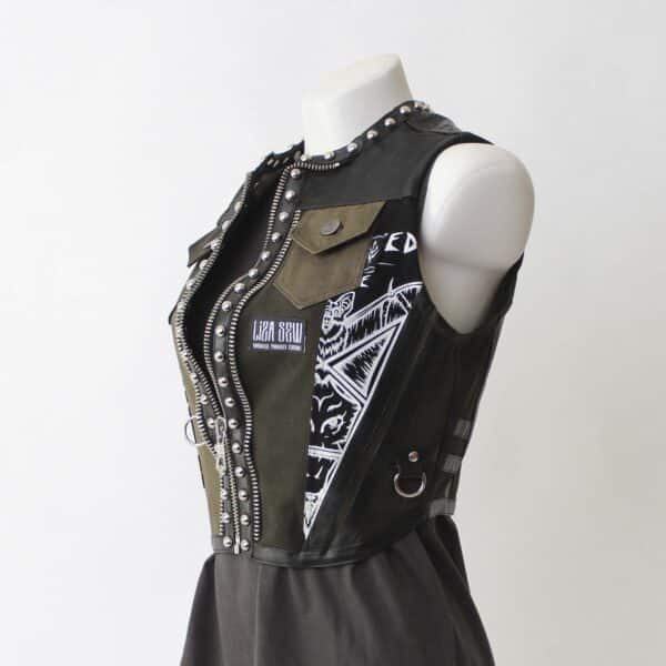 Jeansweste: Gr.XS- Studded Sewicidal Olive – Bild 5