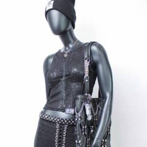 Handmade singlelayer TankTop: Black Leo Mesh