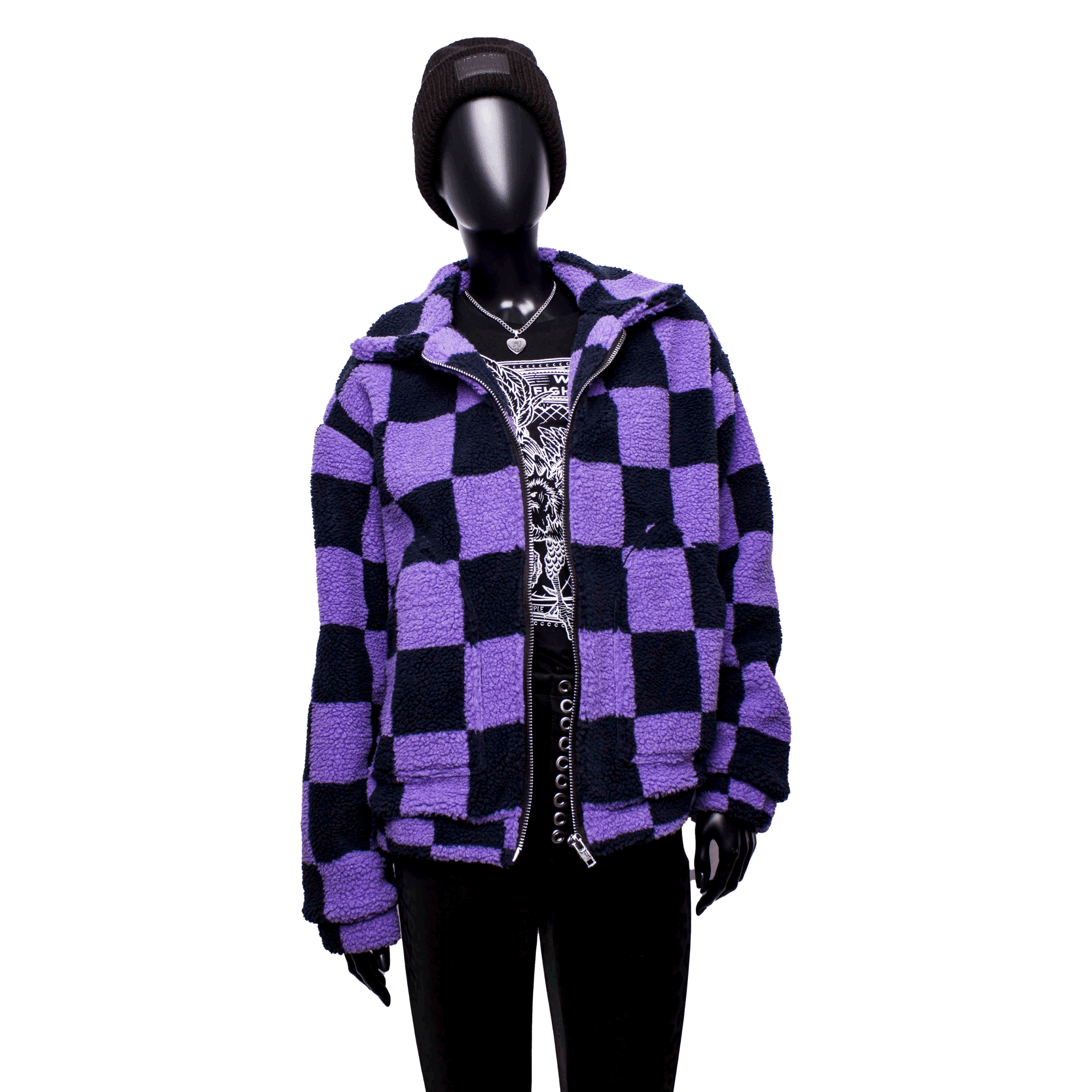 Handmade Oversized Jacket: Violet Check – Bild 3